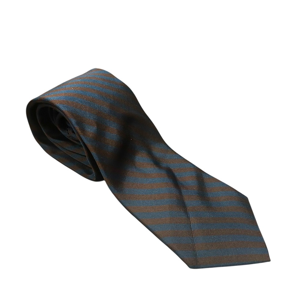 Billy‎ London Mens Striped Repp Tie Blue Brown Silk Business Academia Regimental